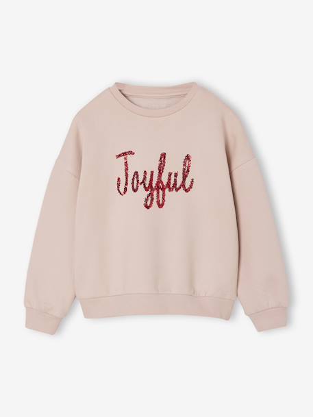 Sweat fille noël message en sequins rose poudré - vertbaudet enfant 