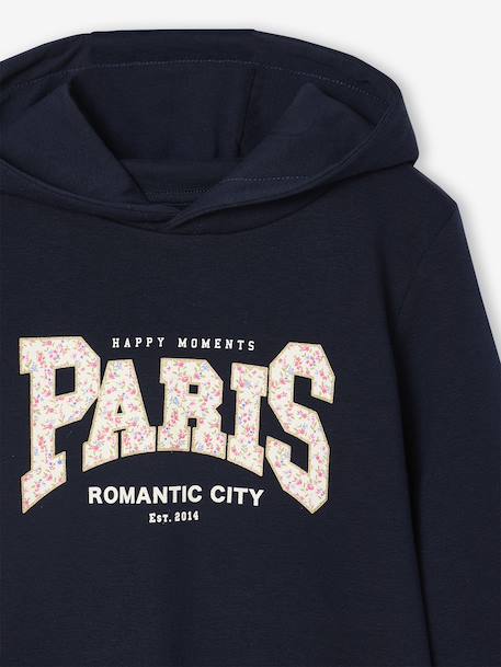 Meisjesjurk van sweatstof met capuchon en mooie details antraciet+gemêleerd grijs+grijsblauw+groen+marineblauw - vertbaudet enfant 