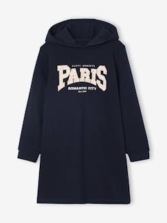 Meisje-Jurk-Meisjesjurk van sweatstof met capuchon en mooie details