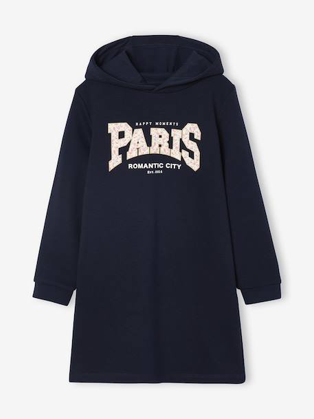 Robe à capuche en molleton fille détails fantaisie anthracite+bleu grisé+gris chiné+marine+vert - vertbaudet enfant 