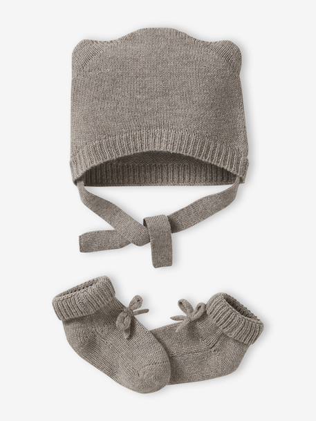 Babypakje muts en sloffen van wol en kasjmier gemêleerd beige - vertbaudet enfant 