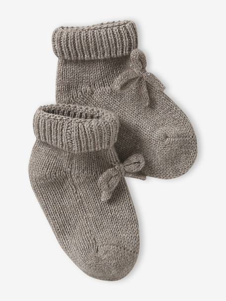Babypakje muts en sloffen van wol en kasjmier gemêleerd beige - vertbaudet enfant 