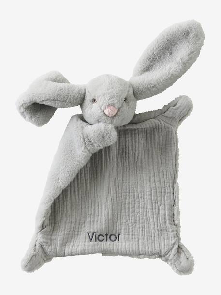 Doudou lapin bi-matière personnalisable blanc+bleu+rose+vert - vertbaudet enfant 
