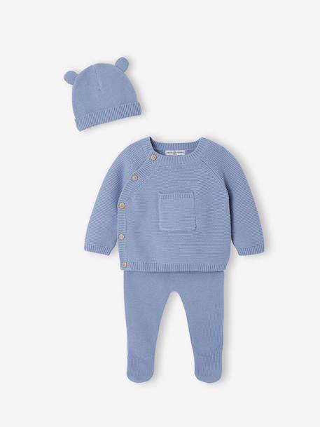 Ensemble naissance en tricot bleu glacier - vertbaudet enfant 