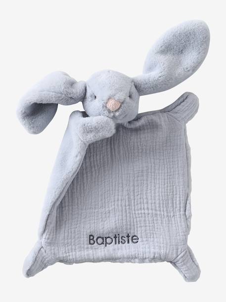 Doudou lapin bi-matière personnalisable blanc+bleu+rose+vert - vertbaudet enfant 