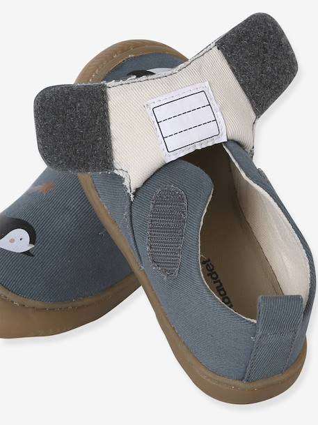 Chaussons à scratchs toile bébé bleu imprimé - vertbaudet enfant 