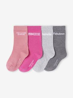 Fille-Sous-vêtement-Lot de 4 paires de mi-chaussettes "message" fille