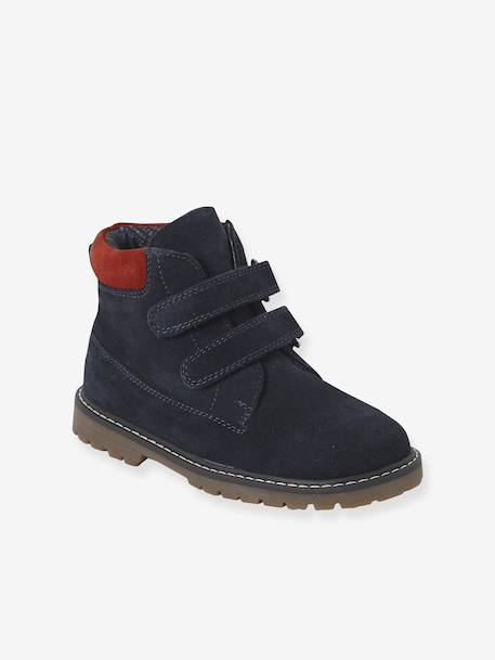Boots enfant garçon cuir à scratchs marine - vertbaudet enfant 
