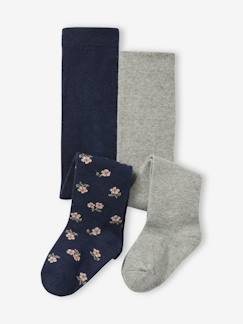 Bébé-Chaussettes, Collants-Lot 2 collants bébé fille uni et motifs fleurs