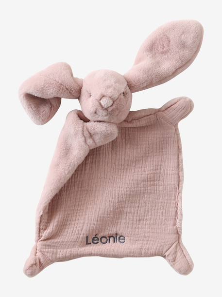 Doudou lapin bi-matière personnalisable blanc+bleu+rose+vert - vertbaudet enfant 