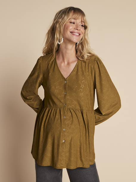 Blouse voor zwangerschap en borstvoeding olijf - vertbaudet enfant 