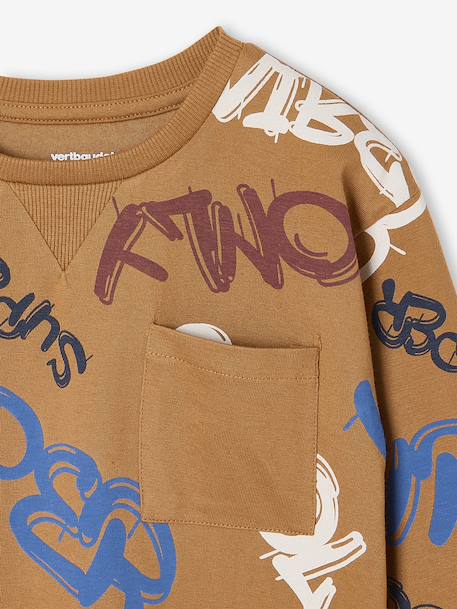 Jongensshirt in sweaterlook met print ecru+gemêleerd wit+korstmos+pecannoot - vertbaudet enfant 