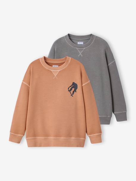 Lot 2 de sweats garçon unis col rond caramel - vertbaudet enfant 