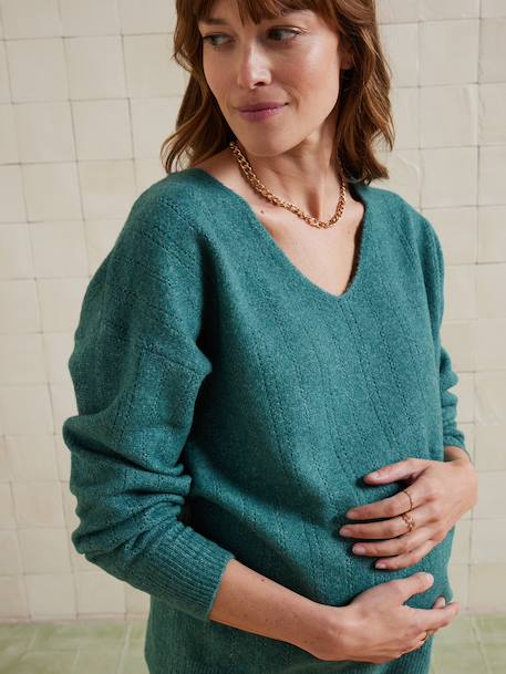 Pull col V grossesse en maille mousseuse fantaisie grenadine+vert anglais - vertbaudet enfant 