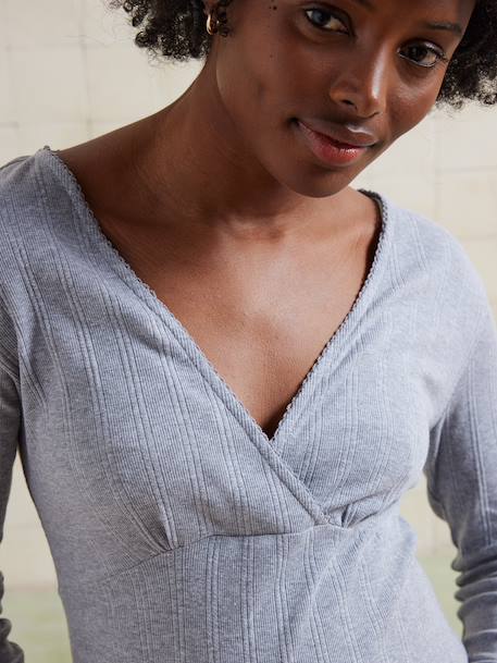 Nachtjurk ribfluweel voor zwangerschap en borstvoeding gemêleerd grijs - vertbaudet enfant 