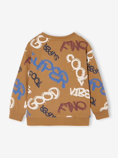 Tee-shirt garçon effet sweat imprimé blanc chiné+écru+lichen+noix de pécan - vertbaudet enfant 