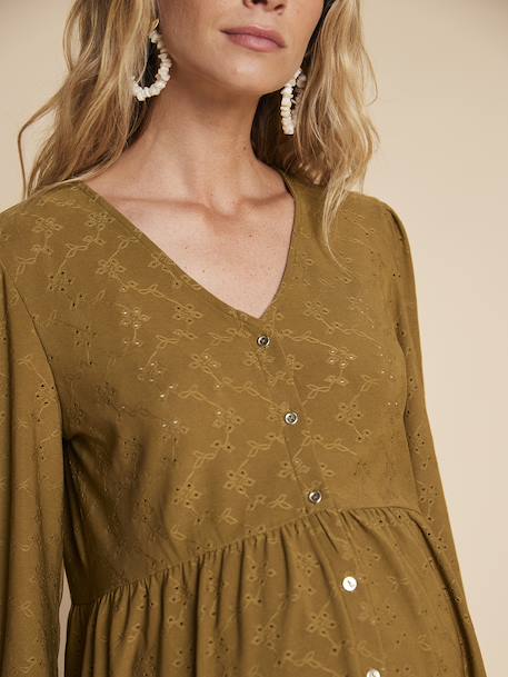 Blouse voor zwangerschap en borstvoeding olijf - vertbaudet enfant 