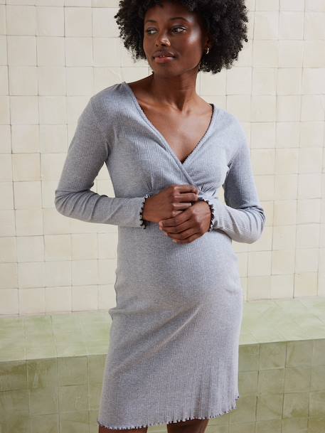 Chemise de nuit côtes richelieu grossesse et allaitement gris chiné - vertbaudet enfant 