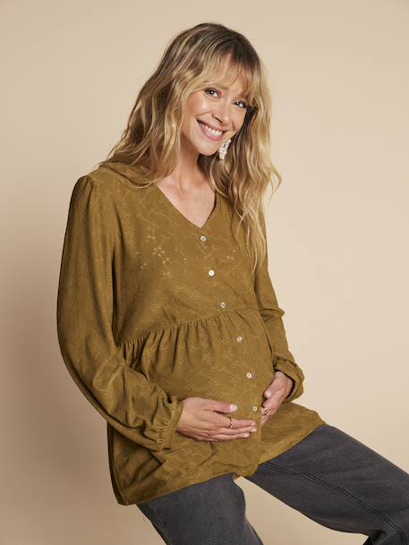 Blouse voor zwangerschap en borstvoeding olijf - vertbaudet enfant 