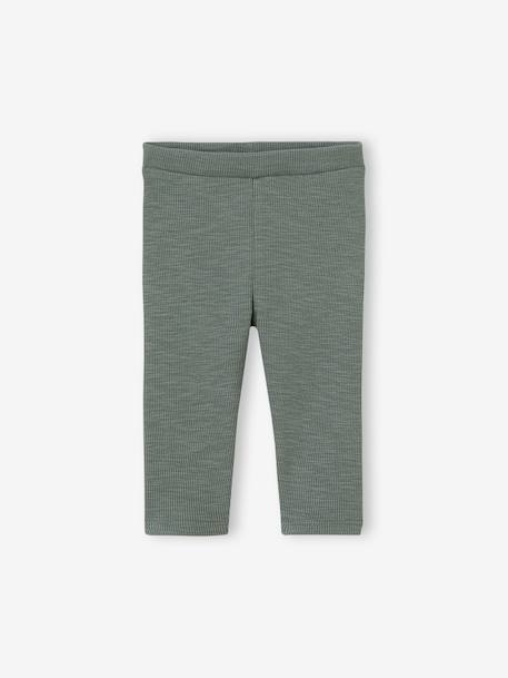 Baby legging in geribbelde tricot groen+roze (poederkleur) - vertbaudet enfant 