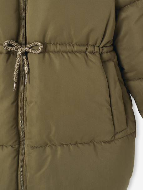 Lange donsjack met capuchon voor meisjes kaki+oudroze - vertbaudet enfant 