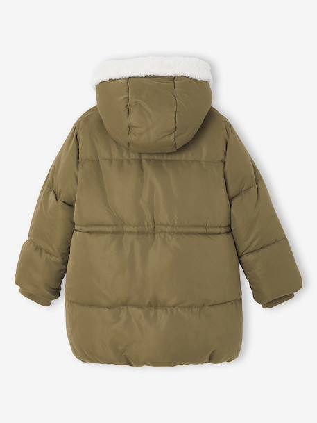 Lange donsjack met capuchon voor meisjes kaki+oudroze - vertbaudet enfant 
