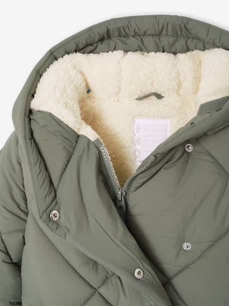 Doudoune fille à capuche doublée sherpa blush+marine+vert - vertbaudet enfant 