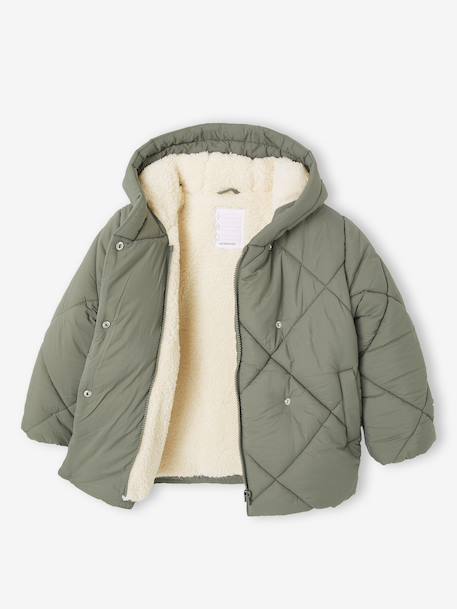 Doudoune fille à capuche doublée sherpa blush+marine+vert - vertbaudet enfant 