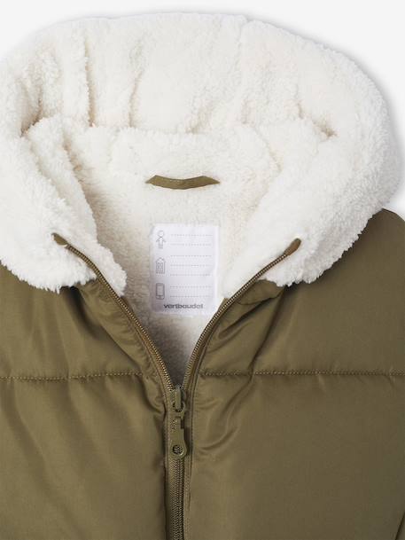 Doudoune fille longue à capuche kaki+vieux rose - vertbaudet enfant 