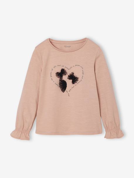 T-shirt fille motifs fantaisie détails brillants bleu pétrole+rose poudré - vertbaudet enfant 