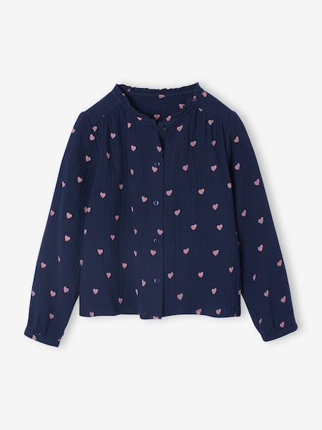 Fille-Chemise, blouse, tunique-Chemise file gaze de coton imprimée personnalisable 