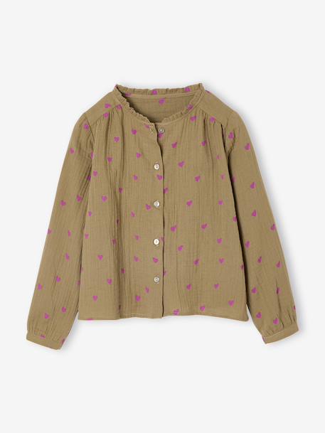 Fille-Chemise, blouse, tunique-Chemise file gaze de coton imprimée personnalisable 