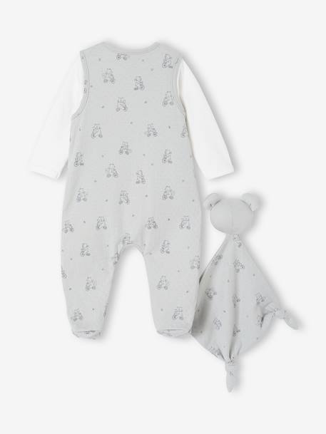 3-delige babyset met babypakje + body + knuffels blauwgroen+rozen - vertbaudet enfant 
