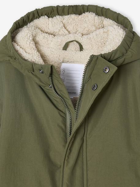 Parka garçon à capuche doublure sherpa kaki+noir - vertbaudet enfant 