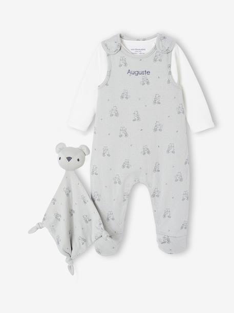 3-delige babyset met babypakje + body + knuffels blauwgroen+rozen - vertbaudet enfant 