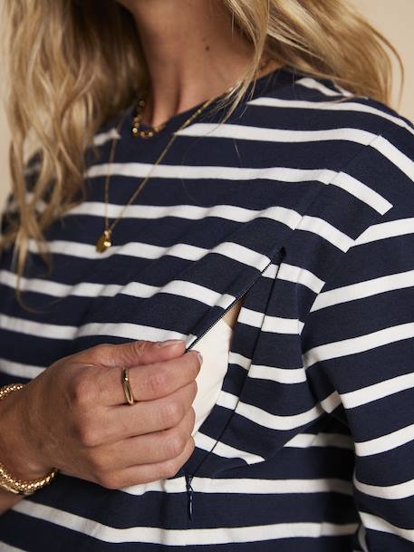 Gepersonaliseerde zwangerschaps- en borstvoedingstrui met strepen ENVIE DE FRAISE marineblauw - vertbaudet enfant 