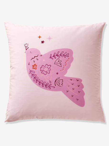 Parure housse de couette + taie d'oreiller enfant réversible BIRDY, avec coton recyclé rose poudré - vertbaudet enfant 