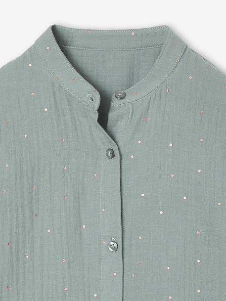 Robe fille en gaze de coton imprimée pois irisés prune+vert sapin+vert sauge - vertbaudet enfant 