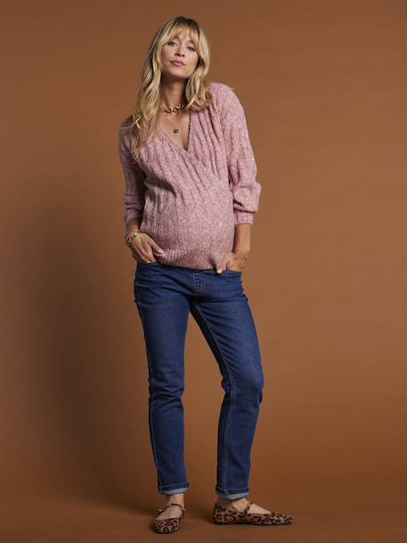 Pull devant/dos maille fantaisie avec Alpaga bleu glacier+framboise - vertbaudet enfant 