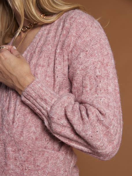 Pull devant/dos maille fantaisie avec Alpaga bleu glacier+framboise - vertbaudet enfant 