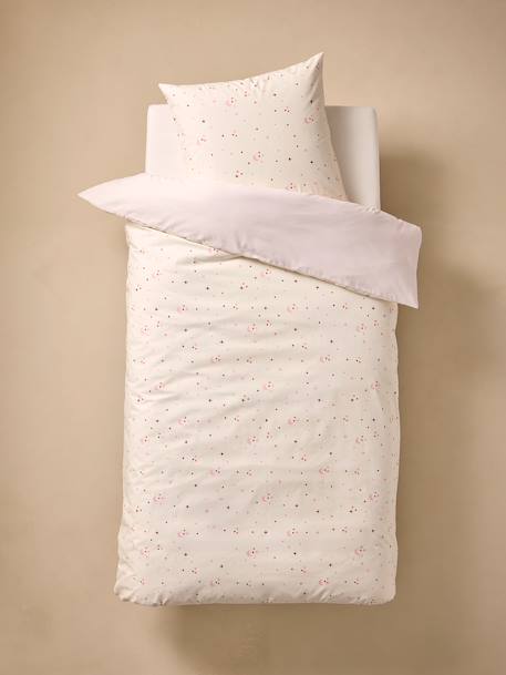 Bedovertrek + omkeerbare kussensloop voor kinderen BIRDY, met gerecycled katoen roze (poederkleur) - vertbaudet enfant 