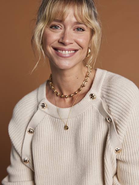 Pull grossesse et allaitement boutonné en côtes perlées écru+noir - vertbaudet enfant 