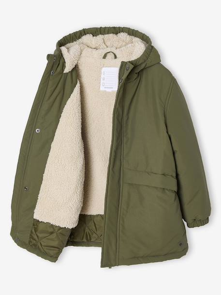 Parka garçon à capuche doublure sherpa kaki+noir - vertbaudet enfant 