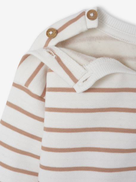 Sweater geboorte in gestreepte fleece met opening bij de schouders ecru - vertbaudet enfant 