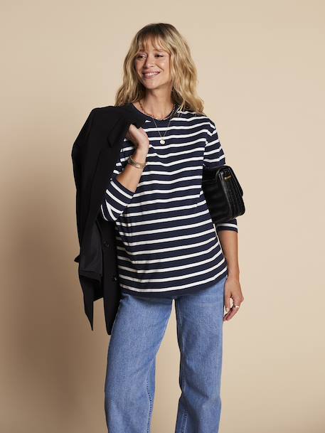 Gepersonaliseerde zwangerschaps- en borstvoedingstrui met strepen ENVIE DE FRAISE marineblauw - vertbaudet enfant 