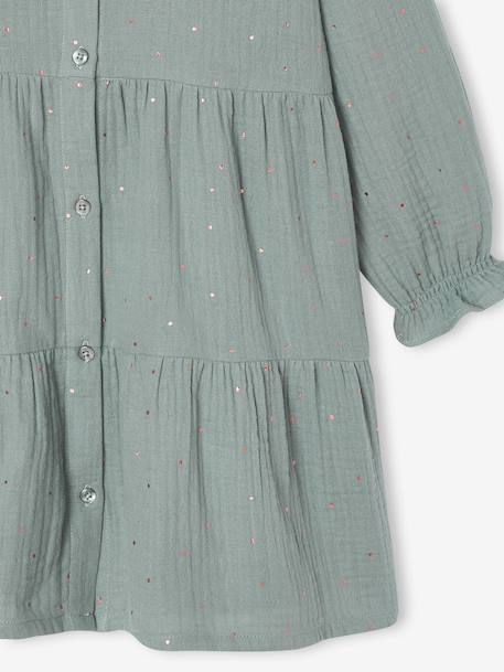 Robe fille en gaze de coton imprimée pois irisés prune+vert sapin+vert sauge - vertbaudet enfant 