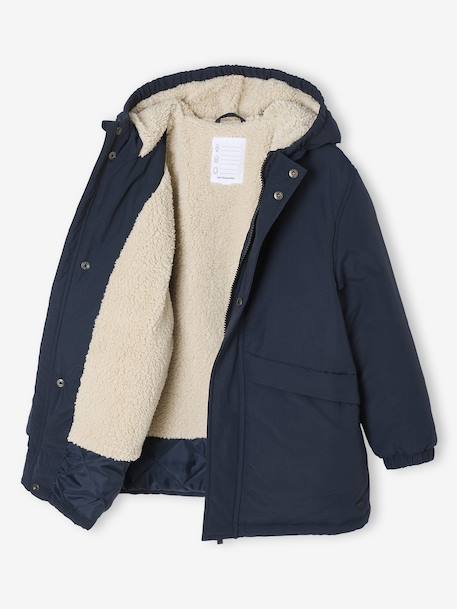 Parka garçon à capuche doublure sherpa kaki+noir - vertbaudet enfant 