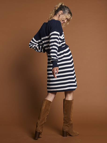 Gestreepte jurk in zwangerschaps sweater ENVIE DE FRAISE marineblauw - vertbaudet enfant 