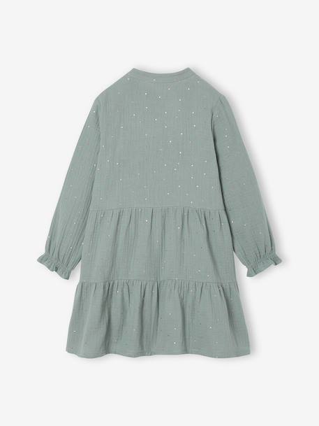 Robe fille en gaze de coton imprimée pois irisés prune+vert sapin+vert sauge - vertbaudet enfant 