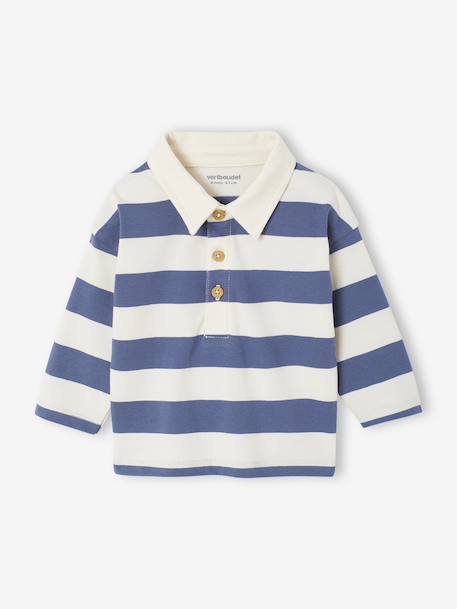 T-shirt polo bébé rayé manches longues bleu grisé - vertbaudet enfant 